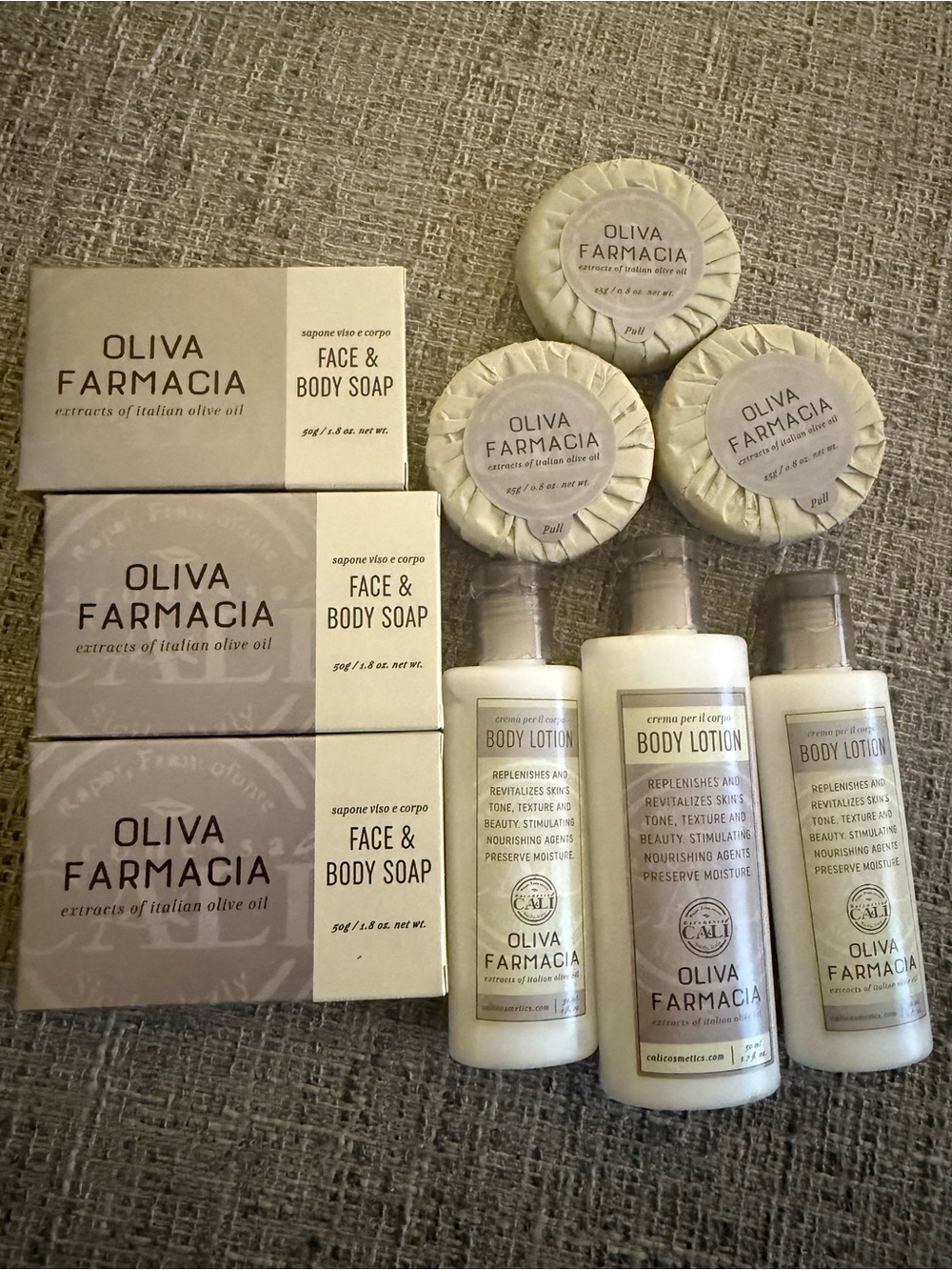 NEW Oliva Farmacia Luxury Hotel Amenities 9-Piece Soap & Body Lotion Set